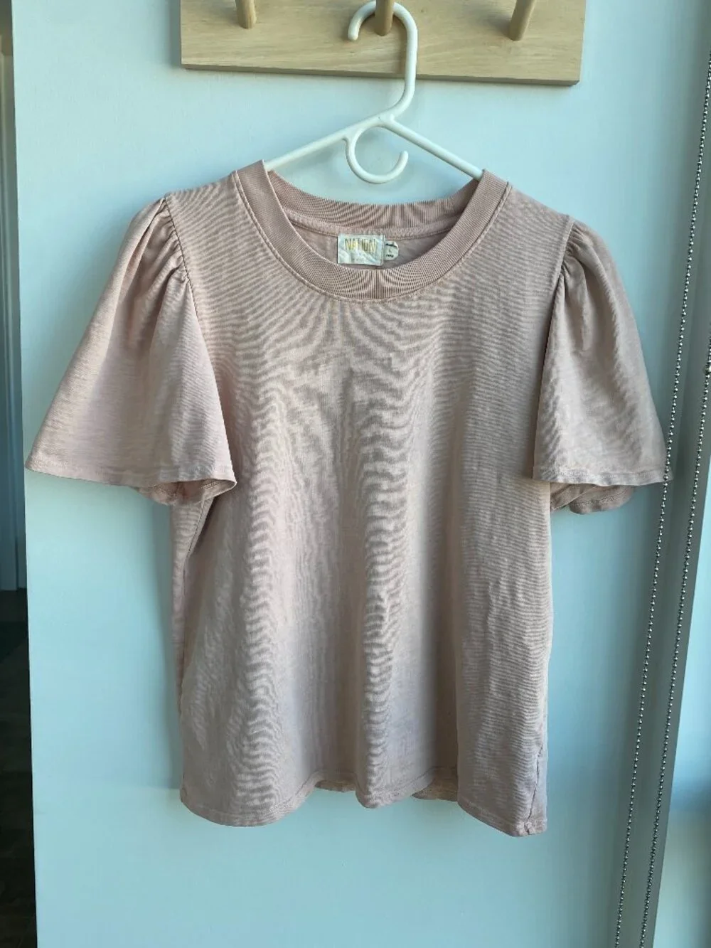 Nation LTD Pink Pima Cotton Flutter Sleeve Top sz L - Picture 1 of 3
